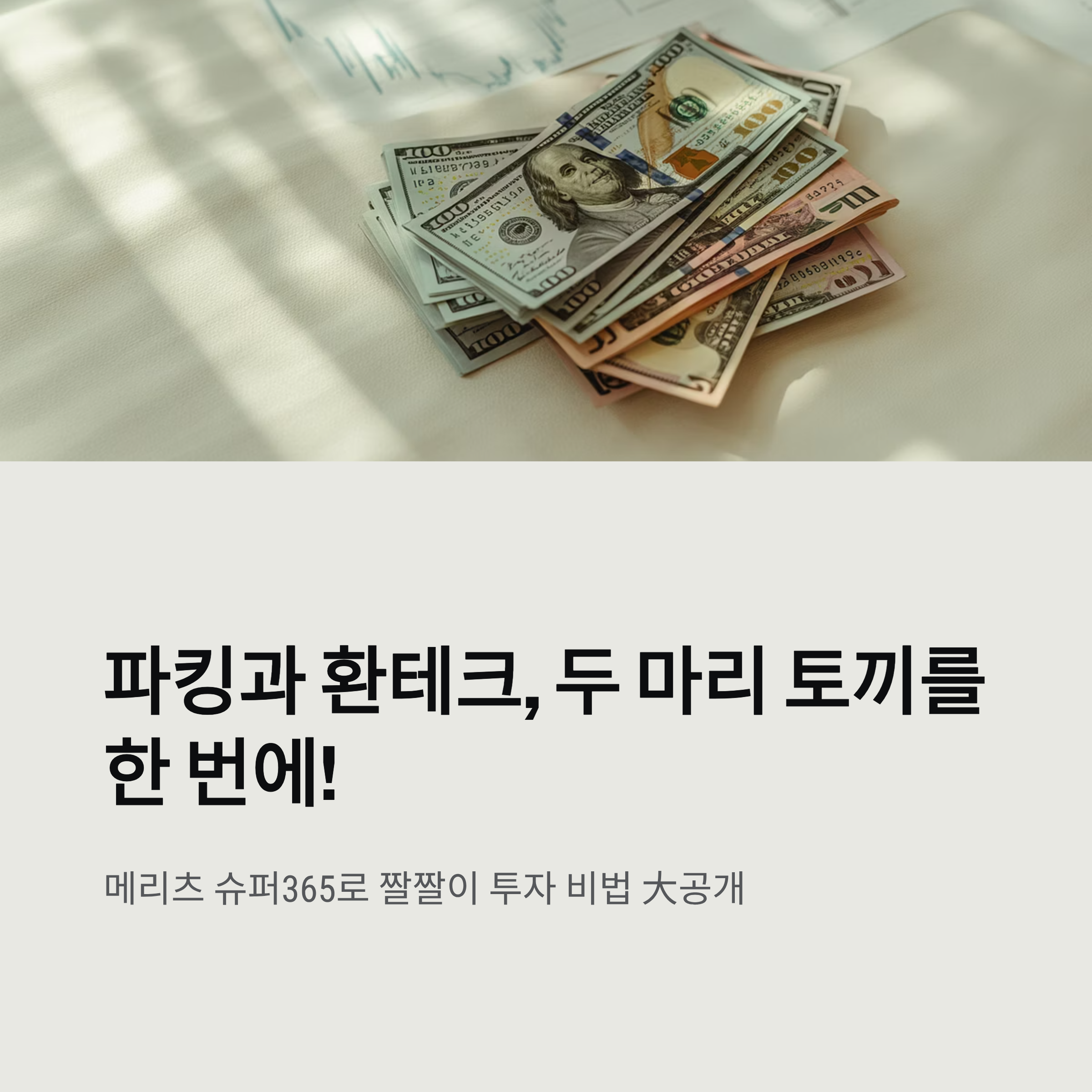 파킹과 환테크, 두 마리 토끼를 한 번에! 메리츠 슈퍼365 계좌로 짤짤이 투자하는 비법 大공개 (feat. 직장인 맞춤형 재테크) 1 파킹과 환테크, 두 마리 토끼를 한 번에! 메리츠 슈퍼365 계좌로 짤짤이 투자하는 비법 大공개
