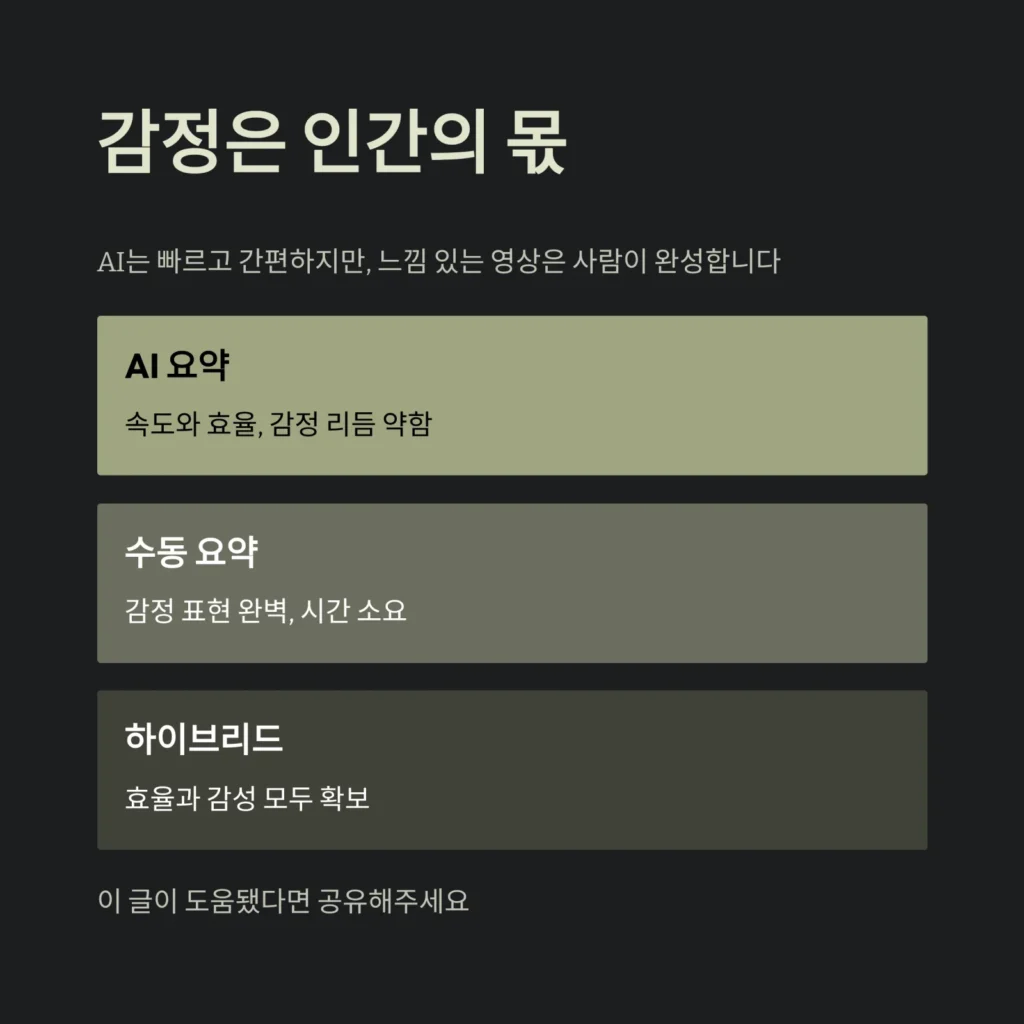 영상 요약 기능, 자동 vs 수동 뭐가 나을까? | AI 요약 편집의 한계와 인간 감성의 힘 8 영상 요약 기능, 자동 vs 수동 뭐가 나을까? | AI 요약 편집의 한계와 인간 감성의 힘