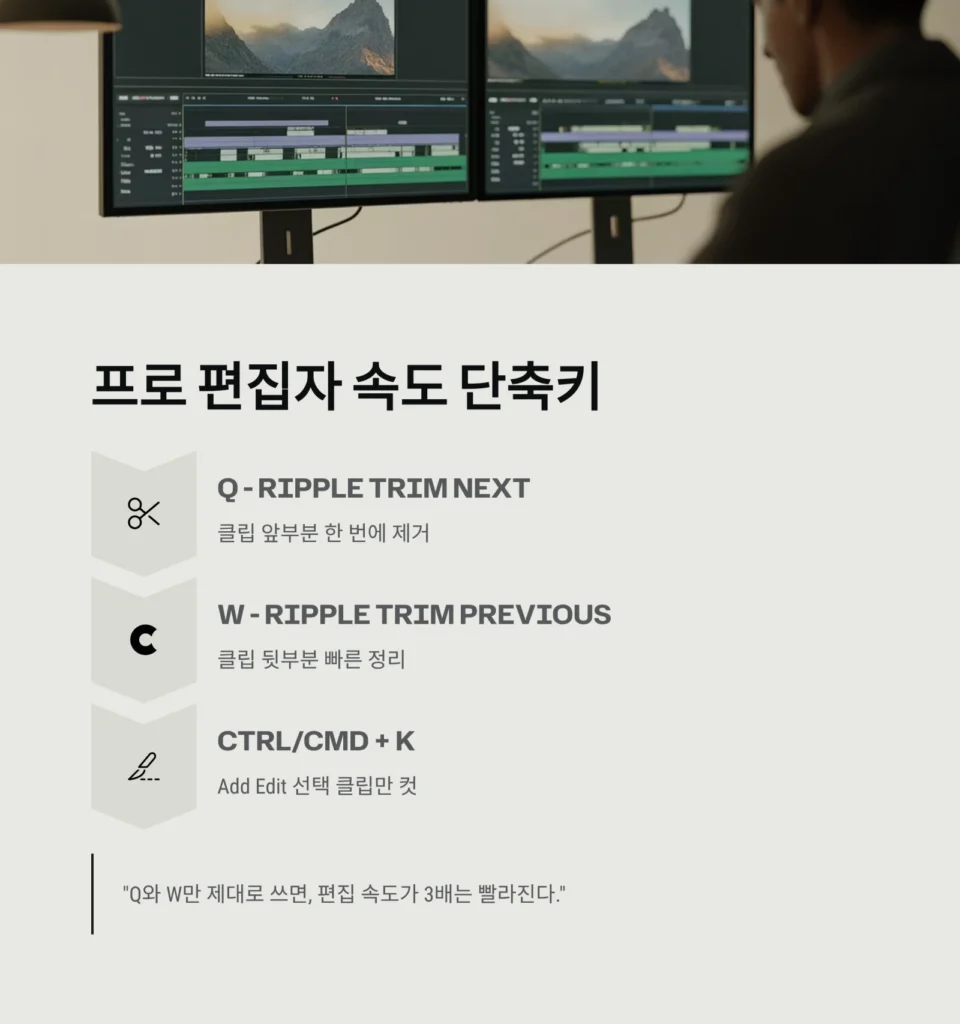 프리미어 프로 단축키, 손이 먼저 움직이게 만드는 비법 | 속도와 효율을 올리는 실전 가이드