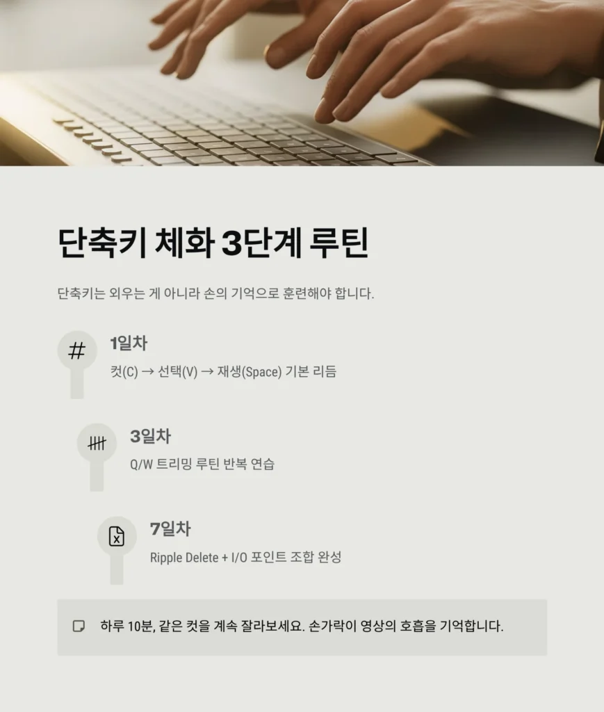 프리미어 프로 단축키, 손이 먼저 움직이게 만드는 비법 | 속도와 효율을 올리는 실전 가이드