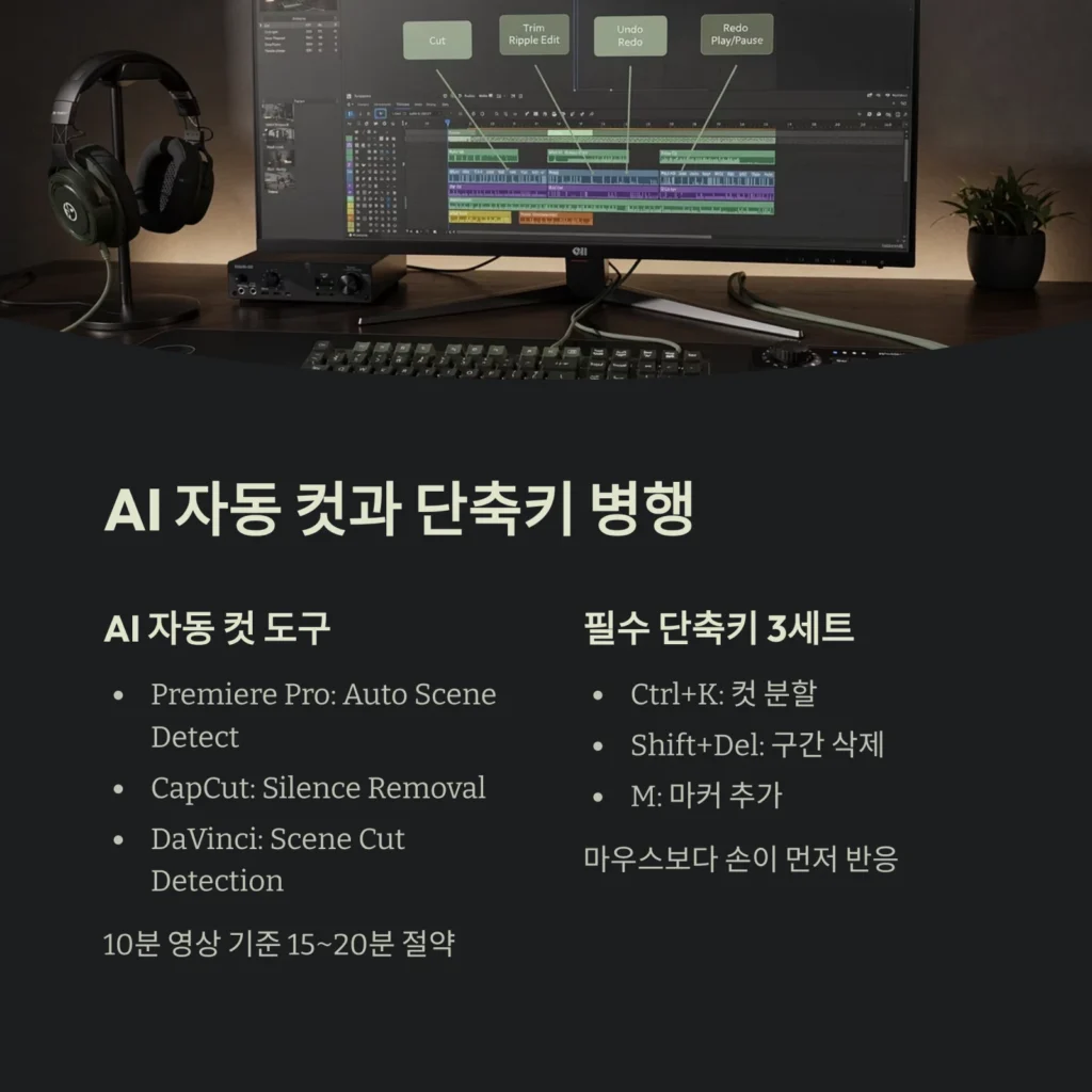 AI 자동 컷과 단축키 병행