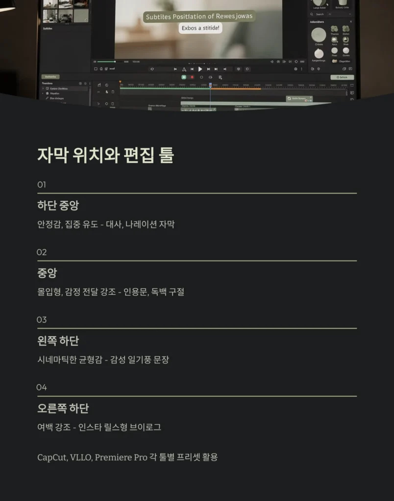 감성 브이로그 자막 스타일링 완벽 가이드 | 분위기를 바꾸는 자막 디자인 비밀 5 자막 위치와 편집 툴