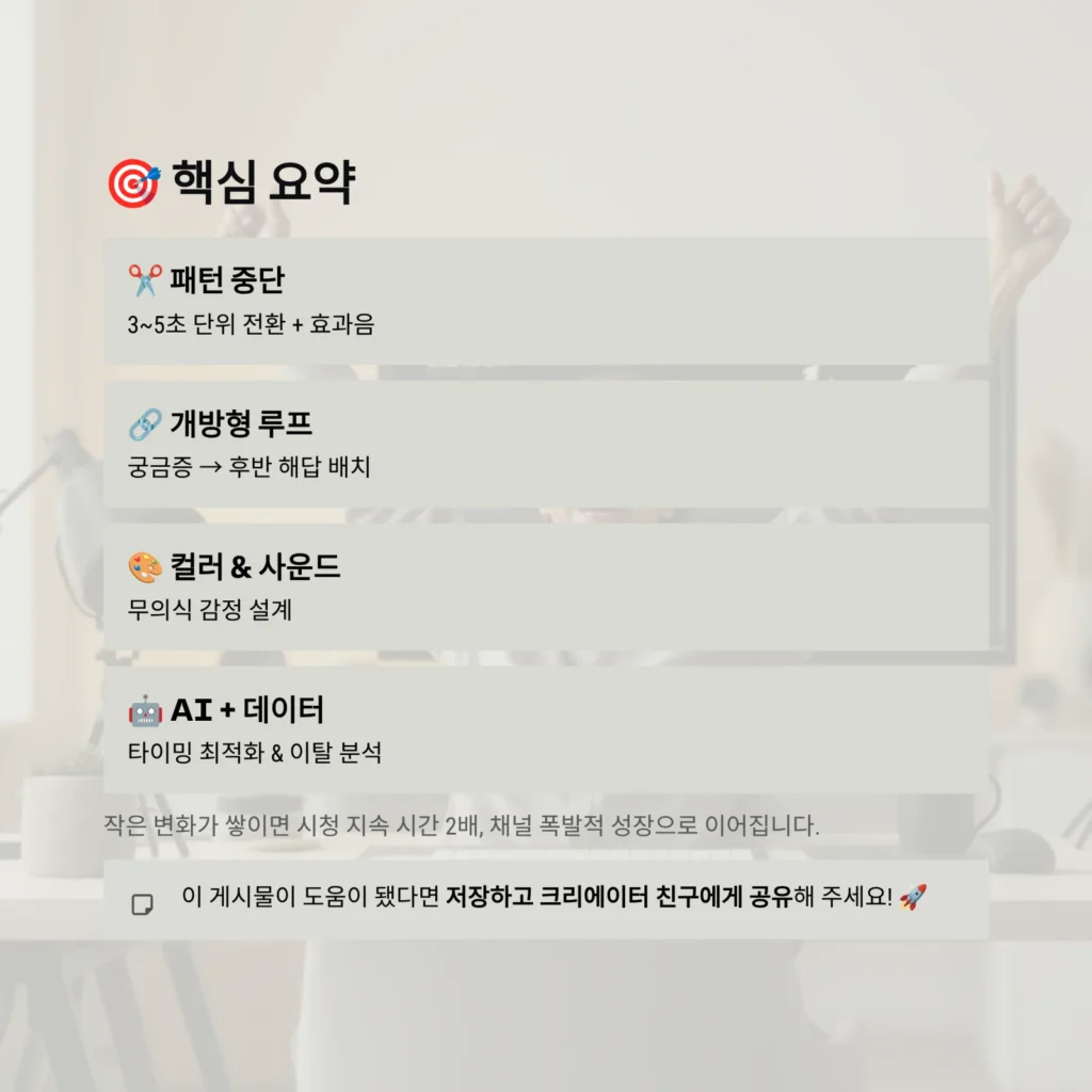 작은 변화가 쌓이면 시청 지속 시간 2배, 채널 폭발적 성장으로 이어집니다.