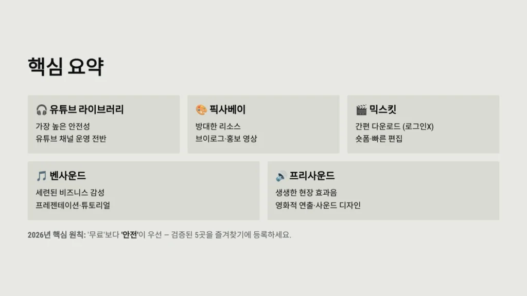 저작권 걱정 없는 무료 효과음 및 배경음악 사이트 TOP 5 5 핵심 요약