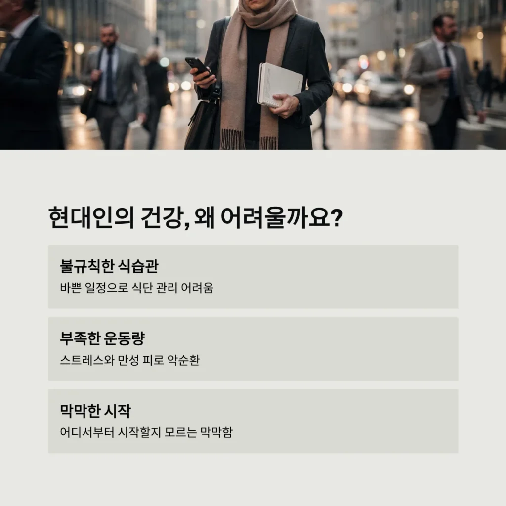 오늘건강 앱으로 스마트하게 건강 관리 시작하기: 핵심 기능부터 활용 팁까지 2 현대인의 건강, 왜 어려울까요?