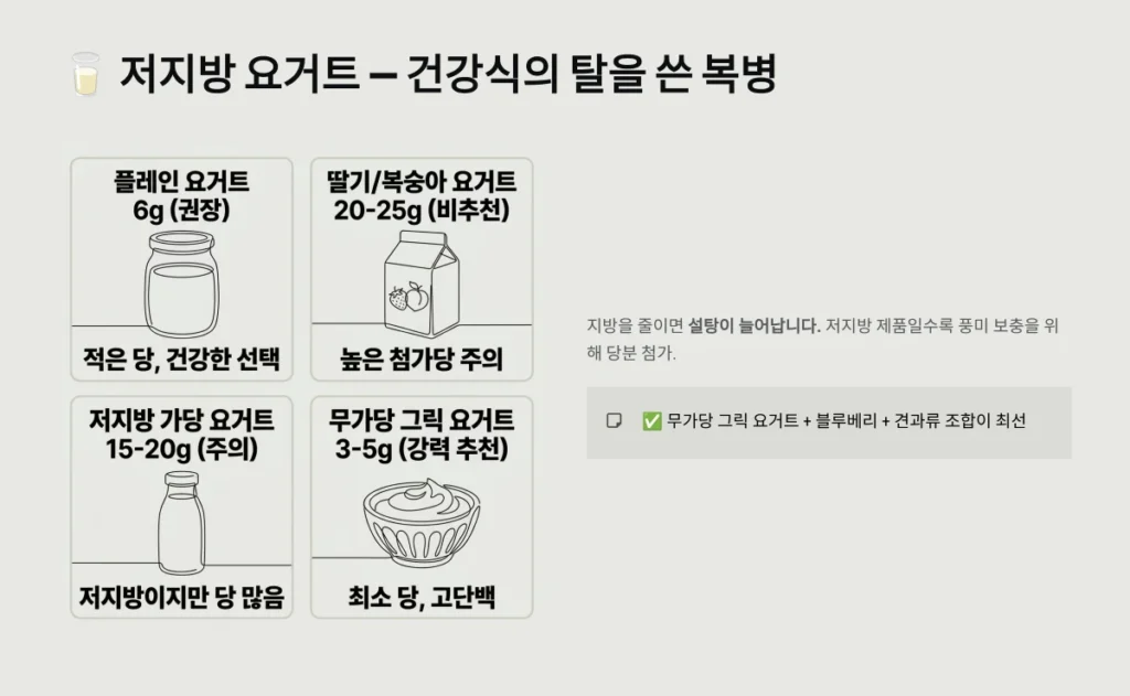 당뇨 환자가 피해야 할 의외의 음식 7가지: 혈당 관리를 방해하는 숨은 주범들 3 저지방 요거트 — 건강식의 탈을 쓴 복병