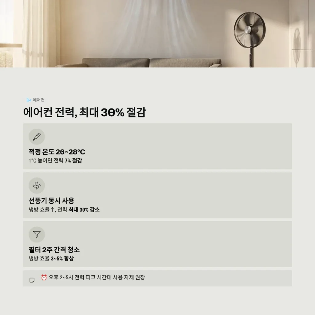 전기요금 절약, 현명한 에너지 사용으로 가계 부담 줄이는 방법 4 에어컨 전력, 최대 30% 절감