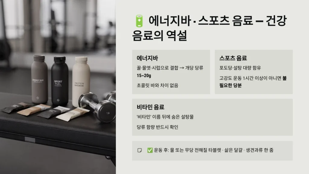 당뇨 환자가 피해야 할 의외의 음식 7가지: 혈당 관리를 방해하는 숨은 주범들 6 에너지바 · 스포츠 음료 — 건강 음료의 역설