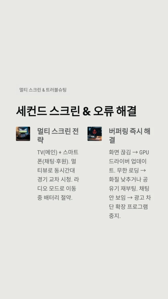 치지직 월드컵 중계 완벽 가이드: 2026 북중미 월드컵을 4K 고화질로 즐기는 법 5 세컨드 스크린 & 오류 해결