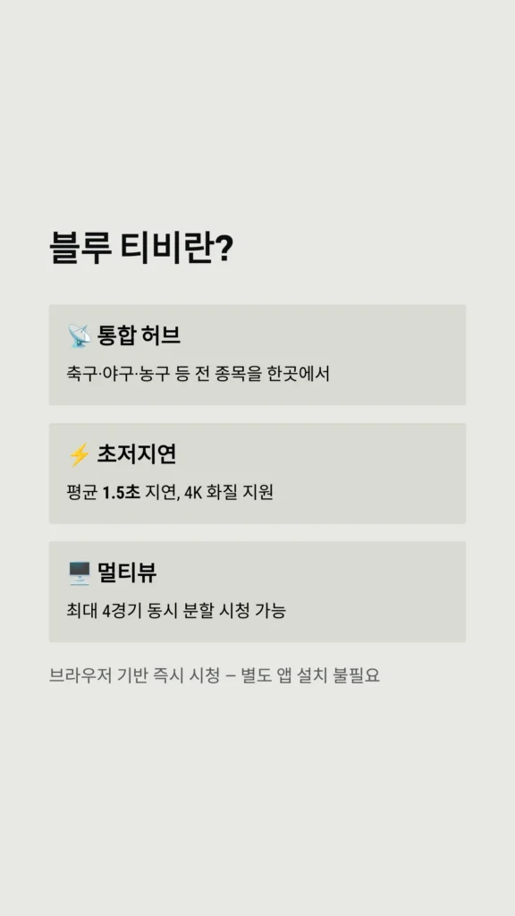 블루티비(Blue TV) 실시간 스포츠 중계 무료 시청 방법 및 주소 버퍼링 해결 팁 (2026 최신) 2 블루티비란?