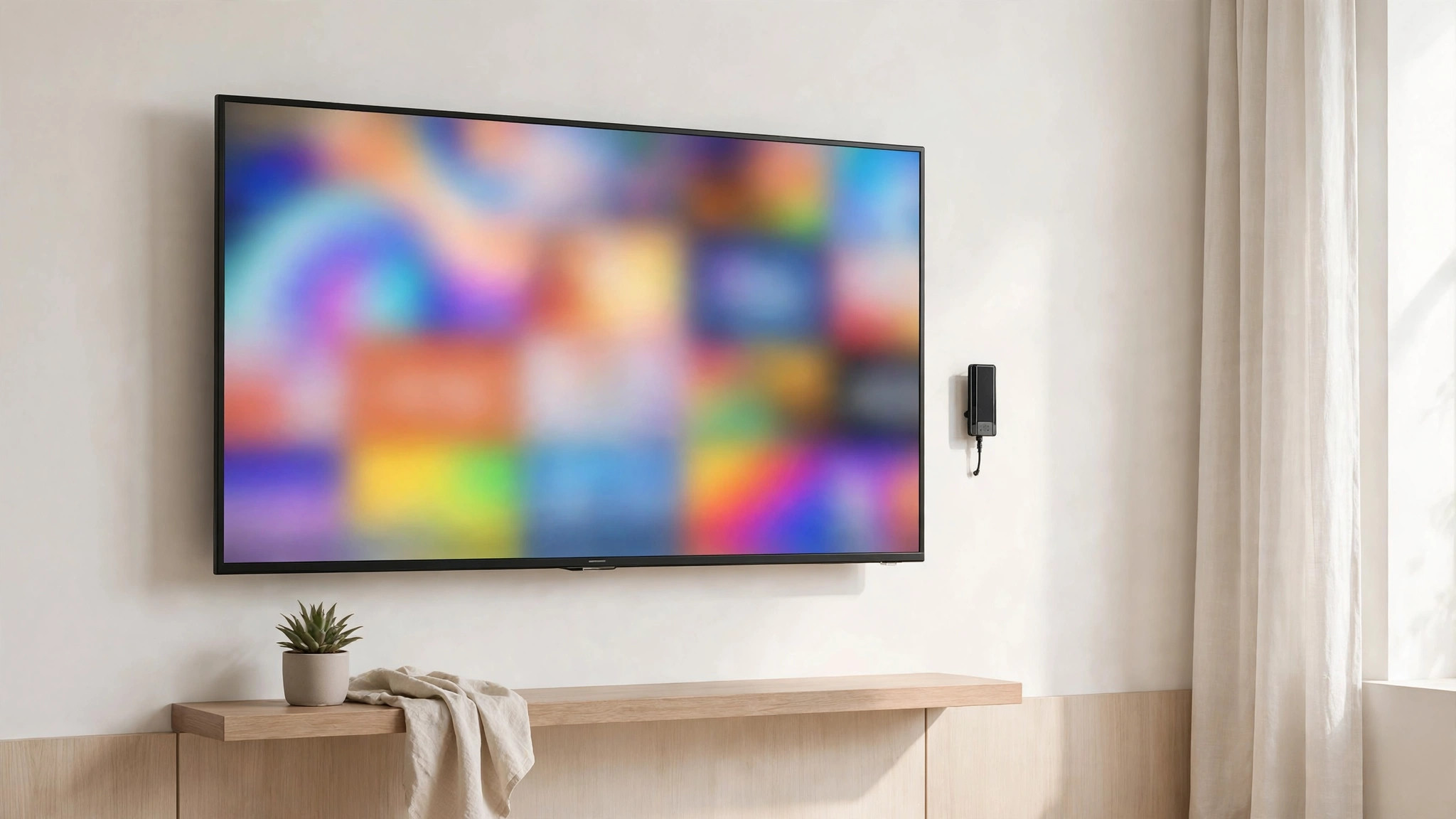 실내 안테나로 지상파를 수신하는 거실 TV