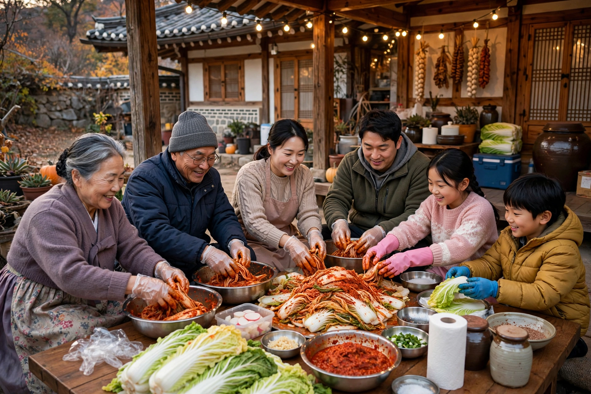 2026 김장 완벽 가이드|시기·비용·절임배추 예약 총정리 2 가족들이 둘러앉아 김장하는 모습