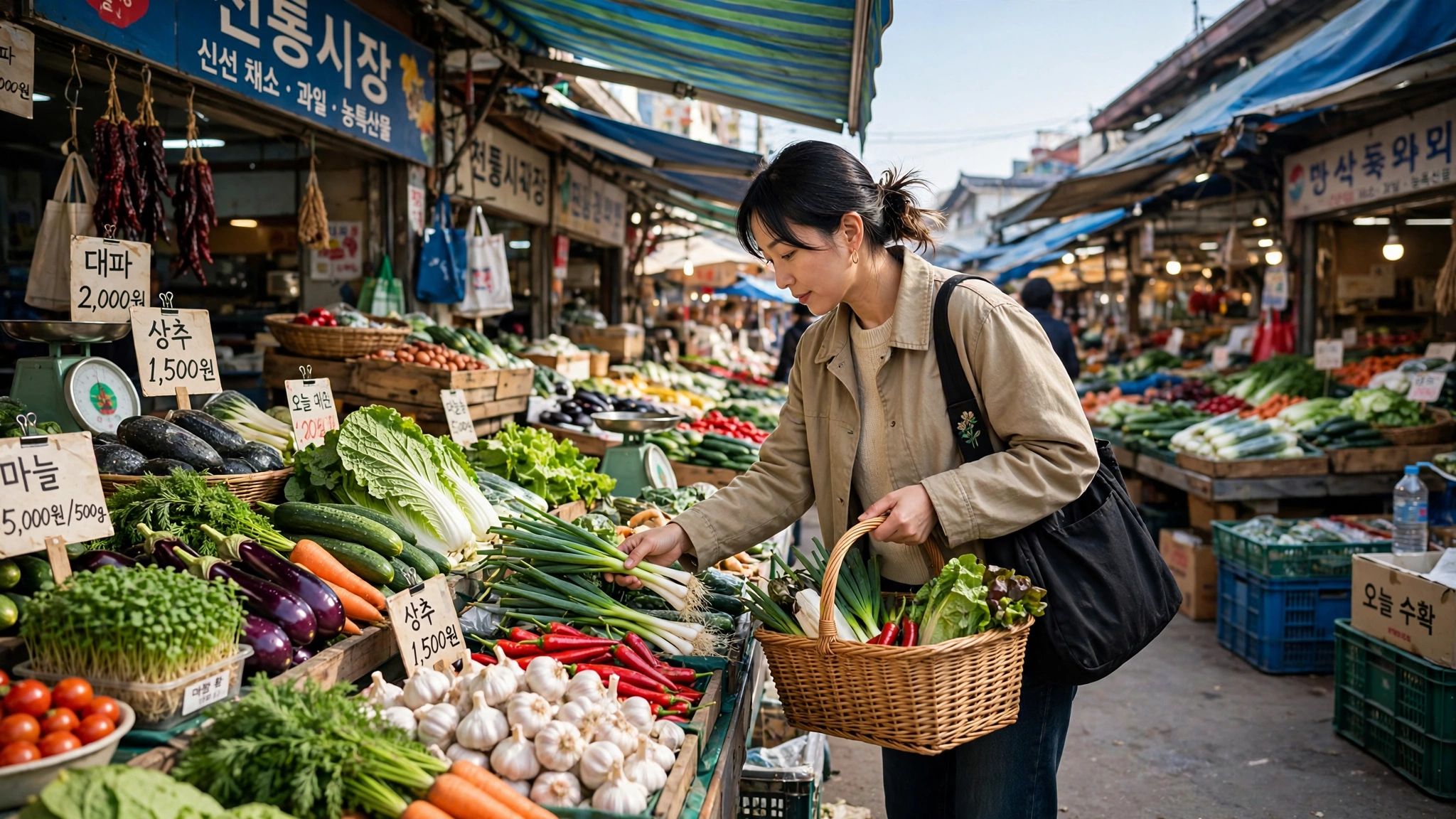 전통시장에서 장을 보는 모습