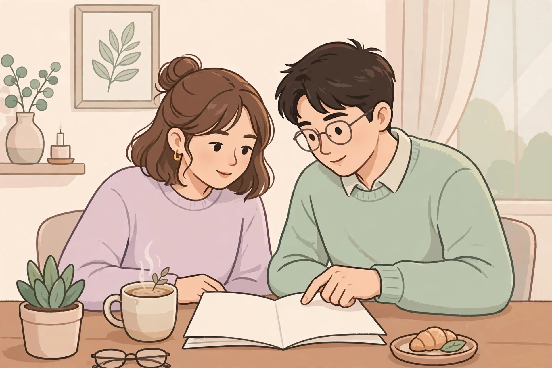 계약서를 검토하는 젊은 부부