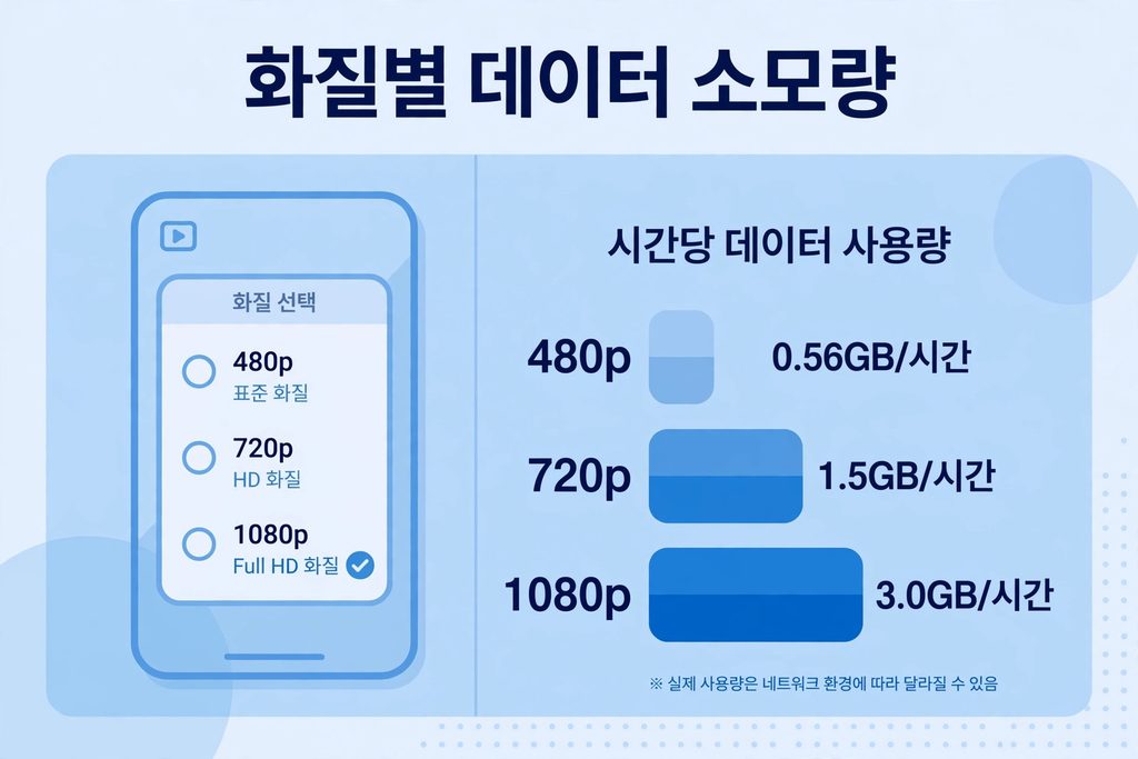 화질별 데이터 소모량 - 480p 720p 1080p 시간당 데이터 사용량 비교