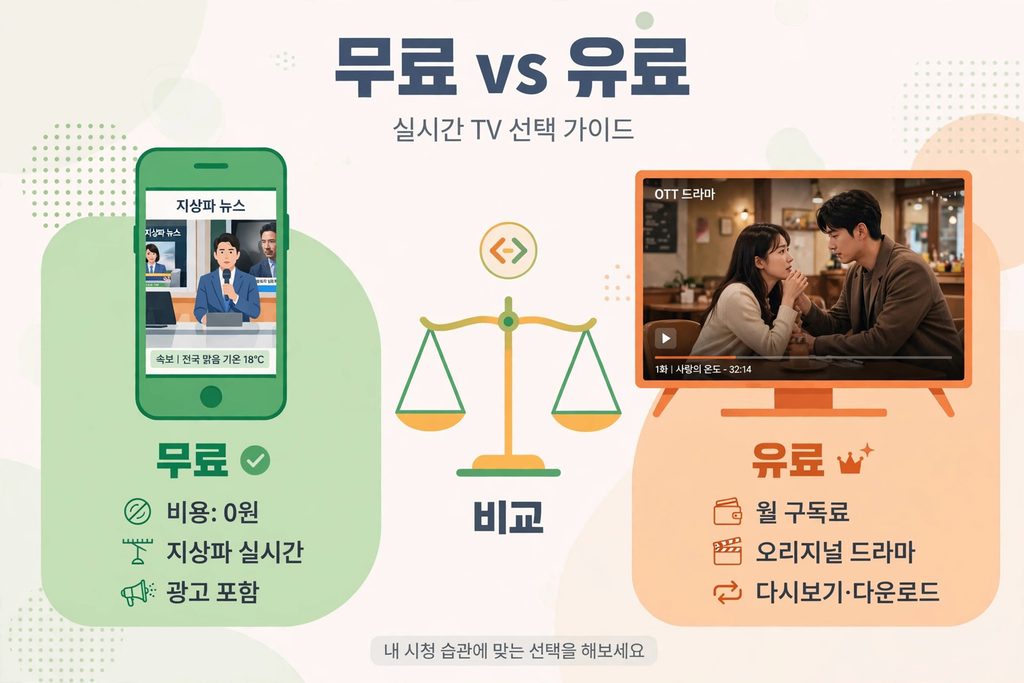 실시간 TV 무료 vs 유료 선택 가이드 - 지상파 실시간과 OTT 드라마 비교
