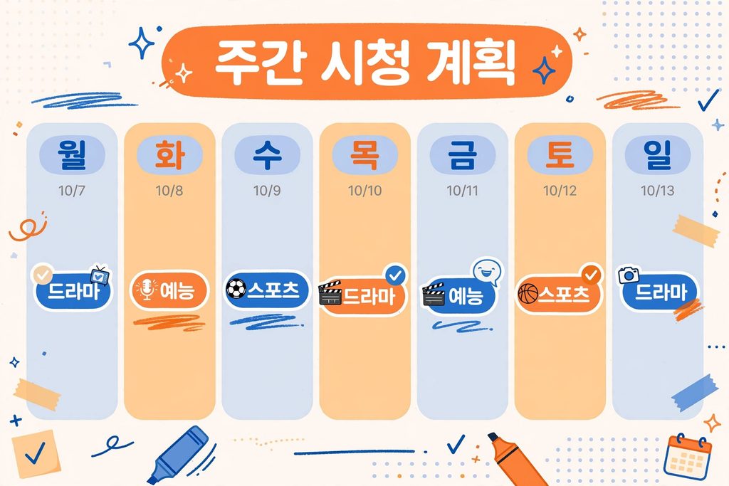 실시간 TV 편성표·재방송 200% 활용법|본방도 재방도 놓치지 않기 (2026) 6 주간 시청 계획 - 일주일 드라마 예능 스포츠 시청 계획표
