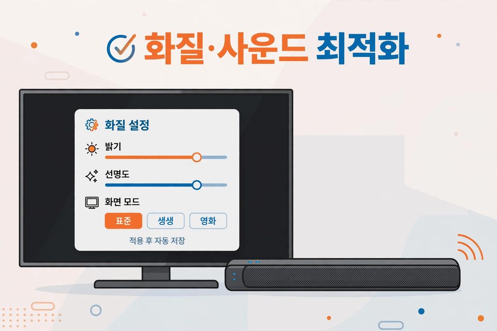 스마트TV로 실시간 TV 보는 법|앱 설치부터 미러링까지 (2026) 5 스마트TV 화질 사운드 최적화 - 밝기 선명도 화면 모드 설정