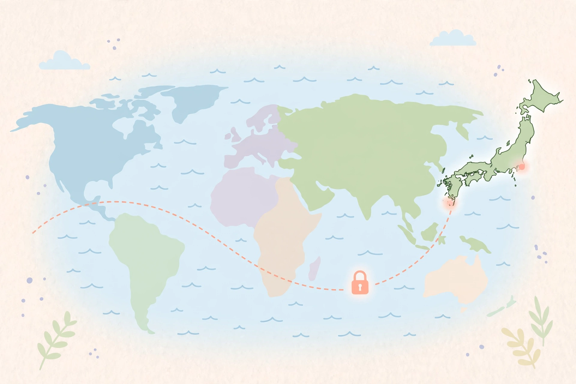 일본 서버에 연결하는 VPN 컨셉 일러스트