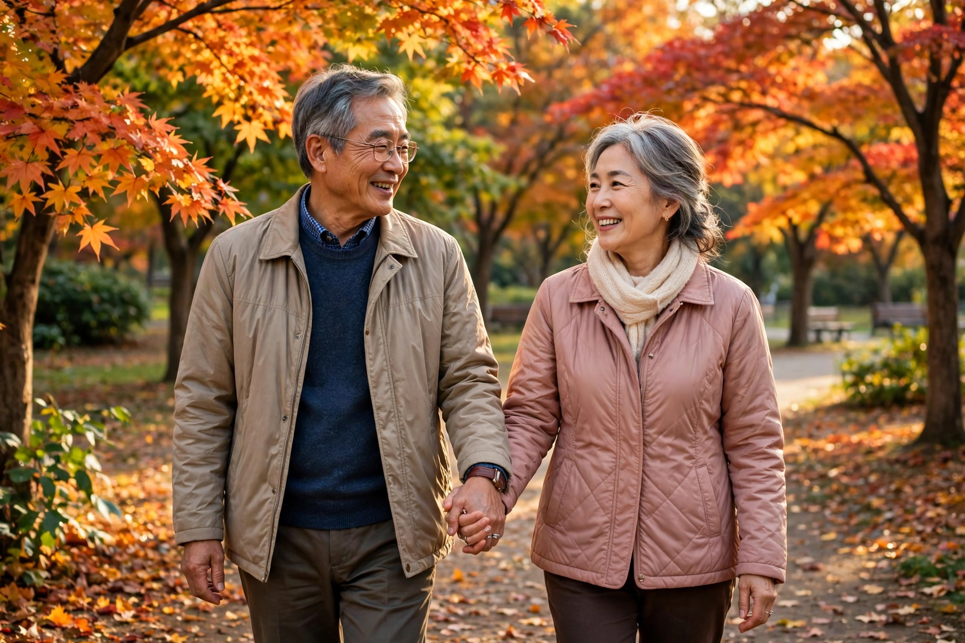 공무원연금 vs 국민연금 실제 수령액 비교|얼마나 차이 날까 (2026) 5 단풍 공원을 산책하는 은퇴 부부